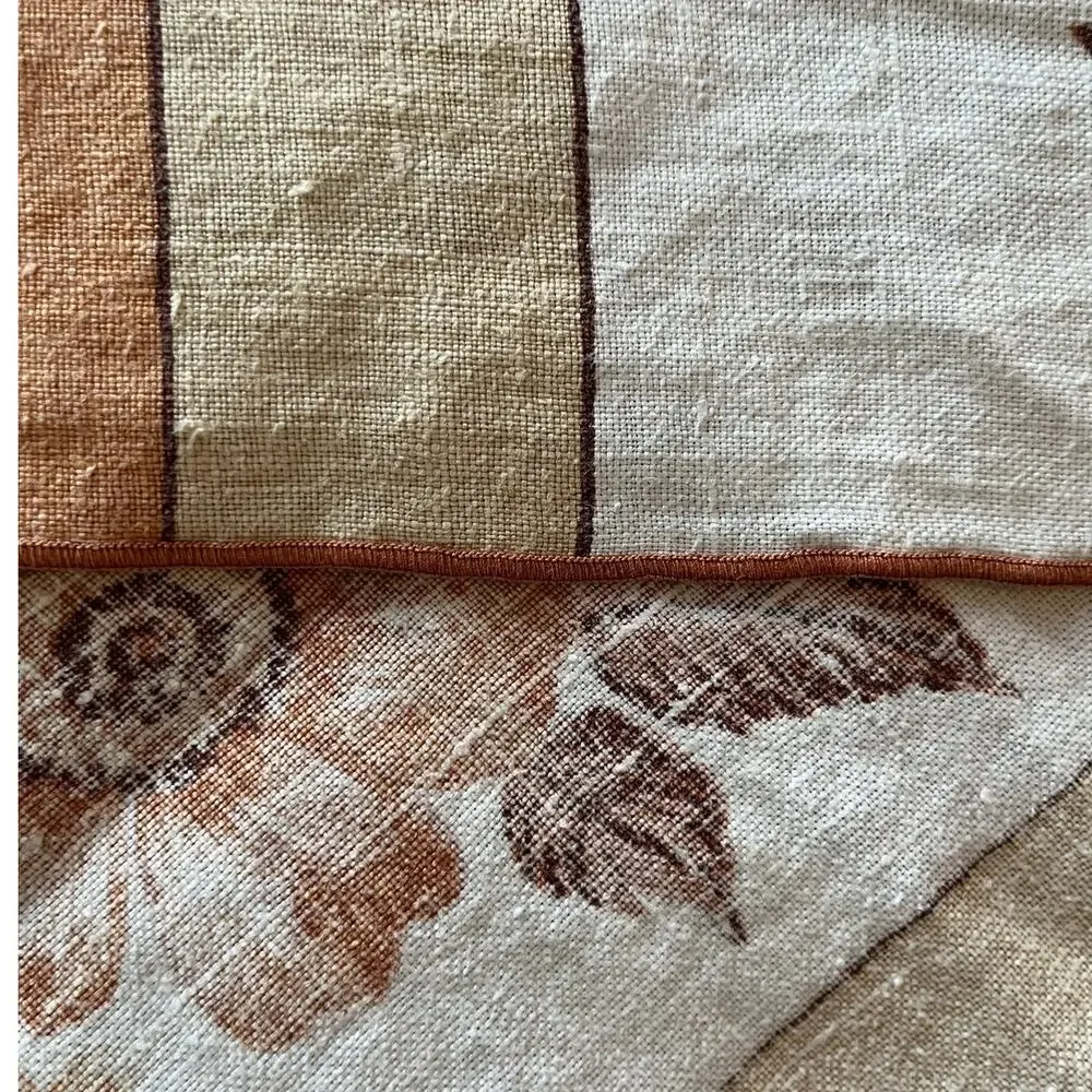 84 x 53 70s Vintage Floral Tablecloth Brown Striped Fall Farmhouse Retro